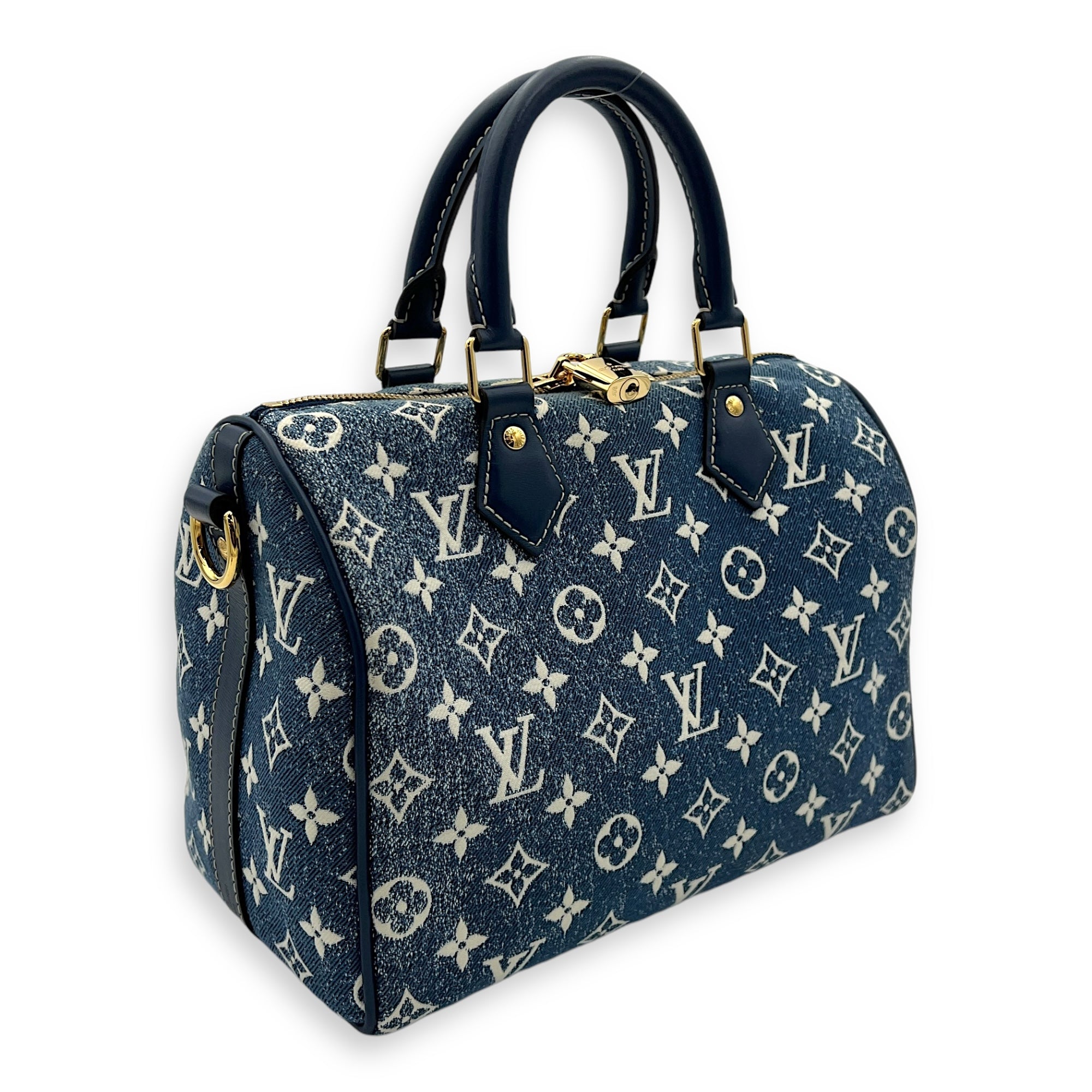 Speedy Top Handle Bag 30 Blue in Denim, Gold hardware