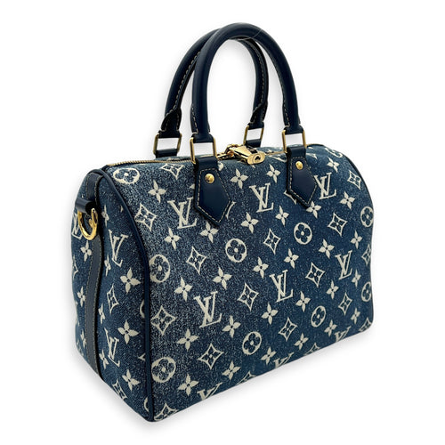 Speedy Top Handle Bag 30 Blue in Denim, Gold hardware