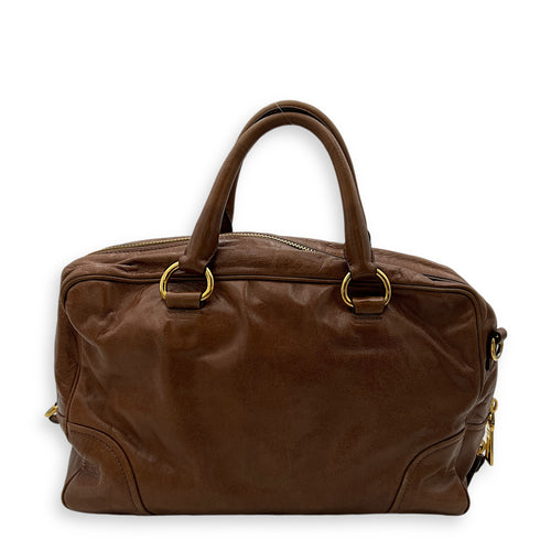 Boston Top Handle Bag Brown in Calfskin, Gold hardware