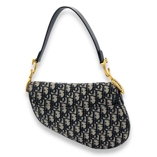 Saddle Blue Shoulder Bag in Canvas, Gold hardware