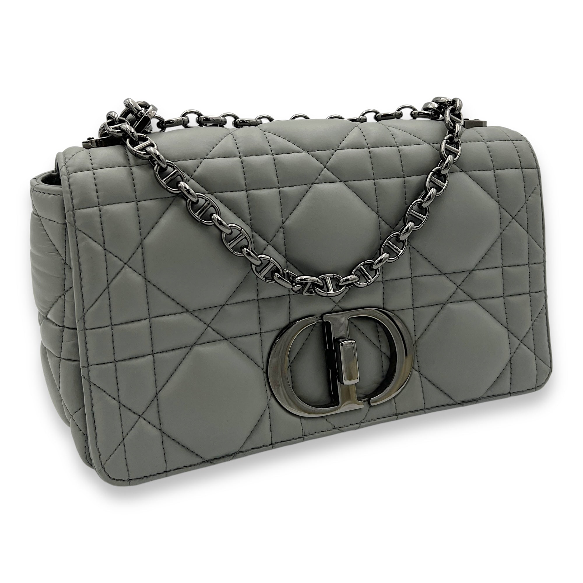 Caro Medium Grey Shoulder Bag in Lambskin, Silver hardware