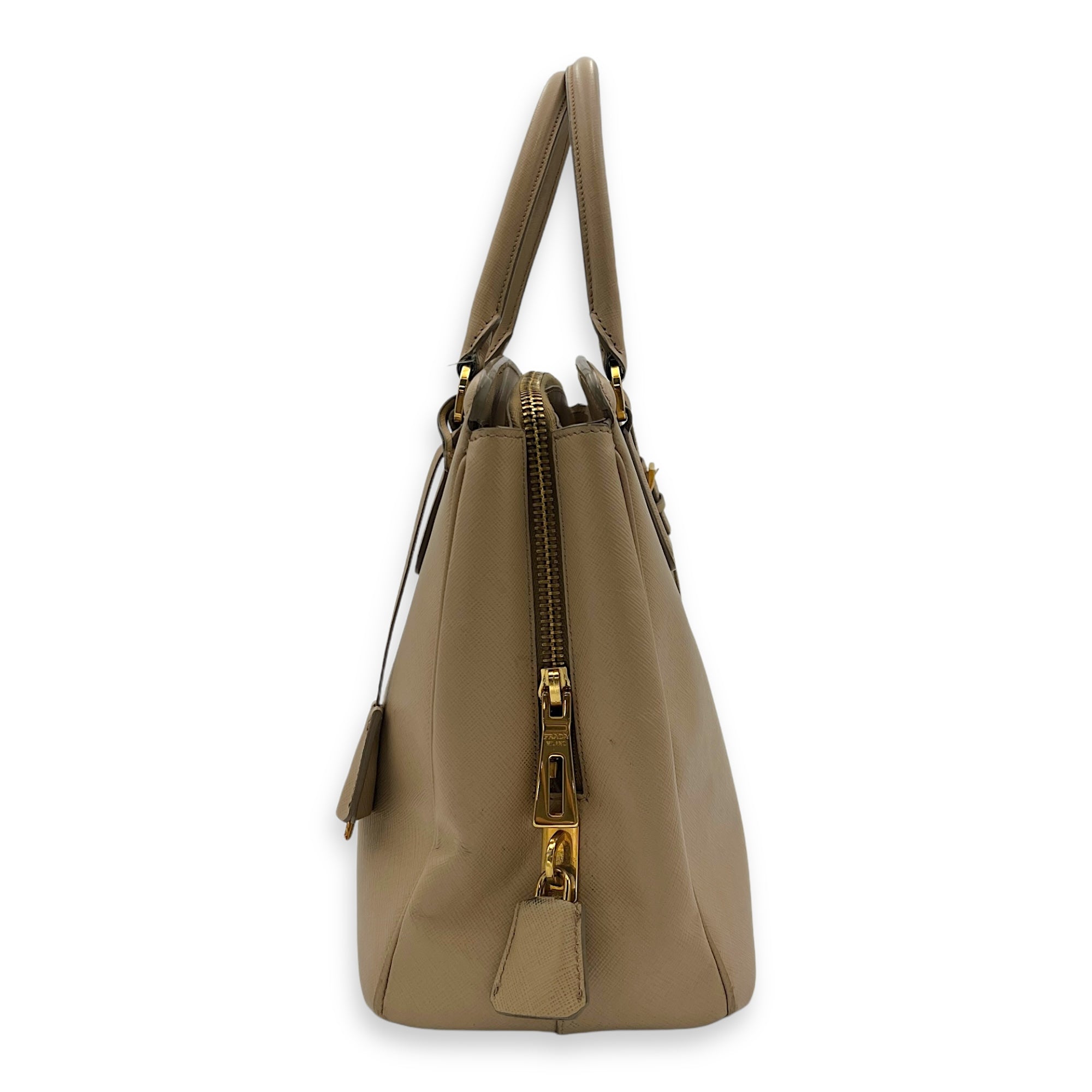 Triangle Top Handle Bag Beige in Calfskin, Gold hardware