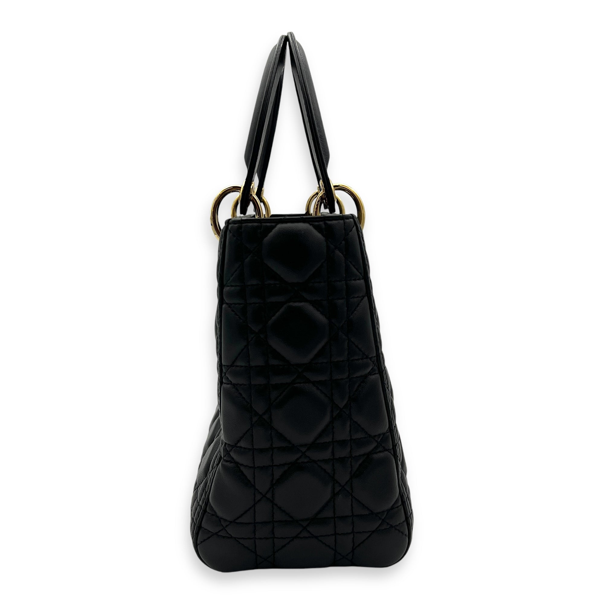 Lady Dior Medium Black Top Handle Bag in Lambskin, Gold hardware