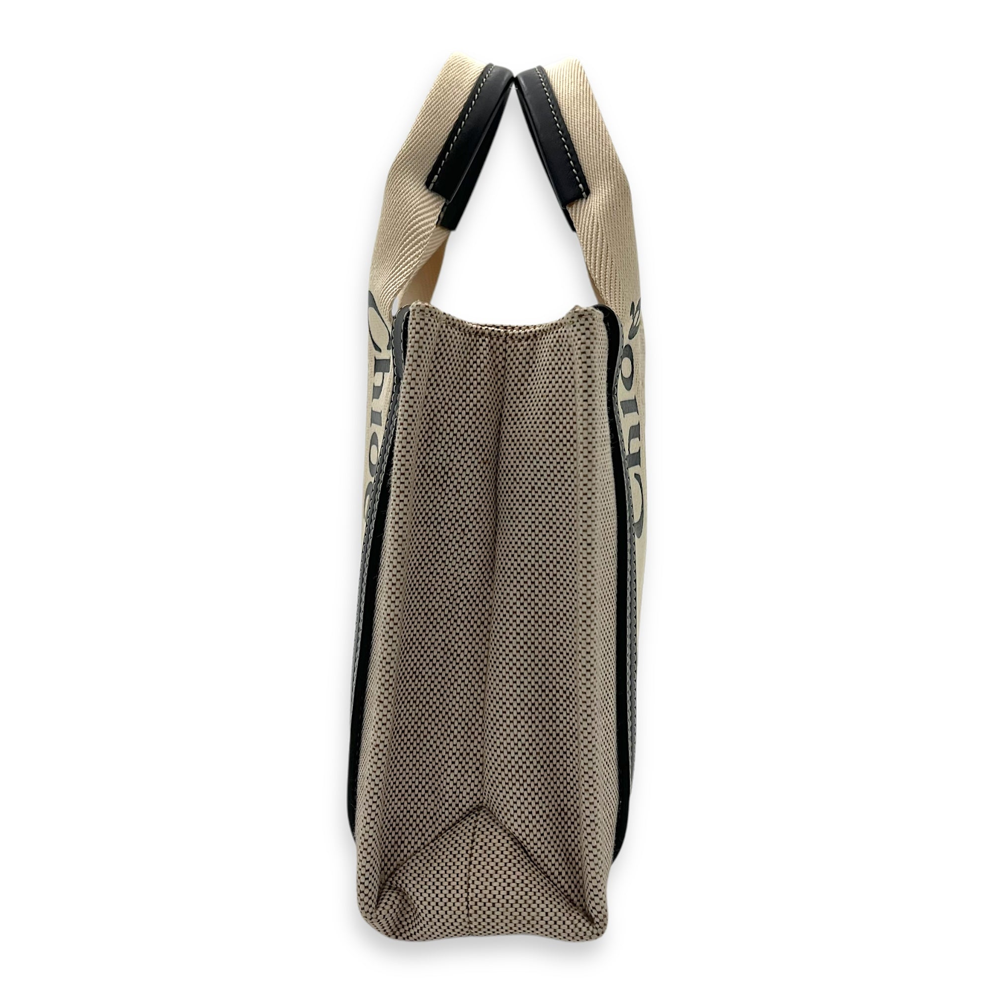 Woody Small White Top Handle Bag in Canvas