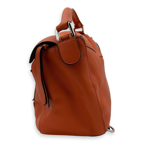 Puzzle Medium Orange Top Handle Bag in Calfskin, Silver hardware