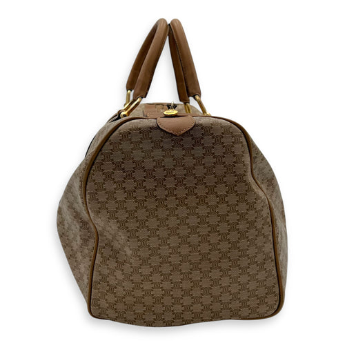 Boston Duffle Bag Brown in Coated Canvas, Gold hardware