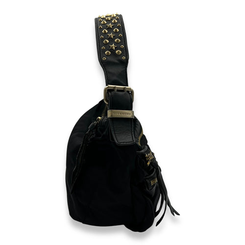 Pockets Shoulder Bag Black in Nylon, Gold hardware