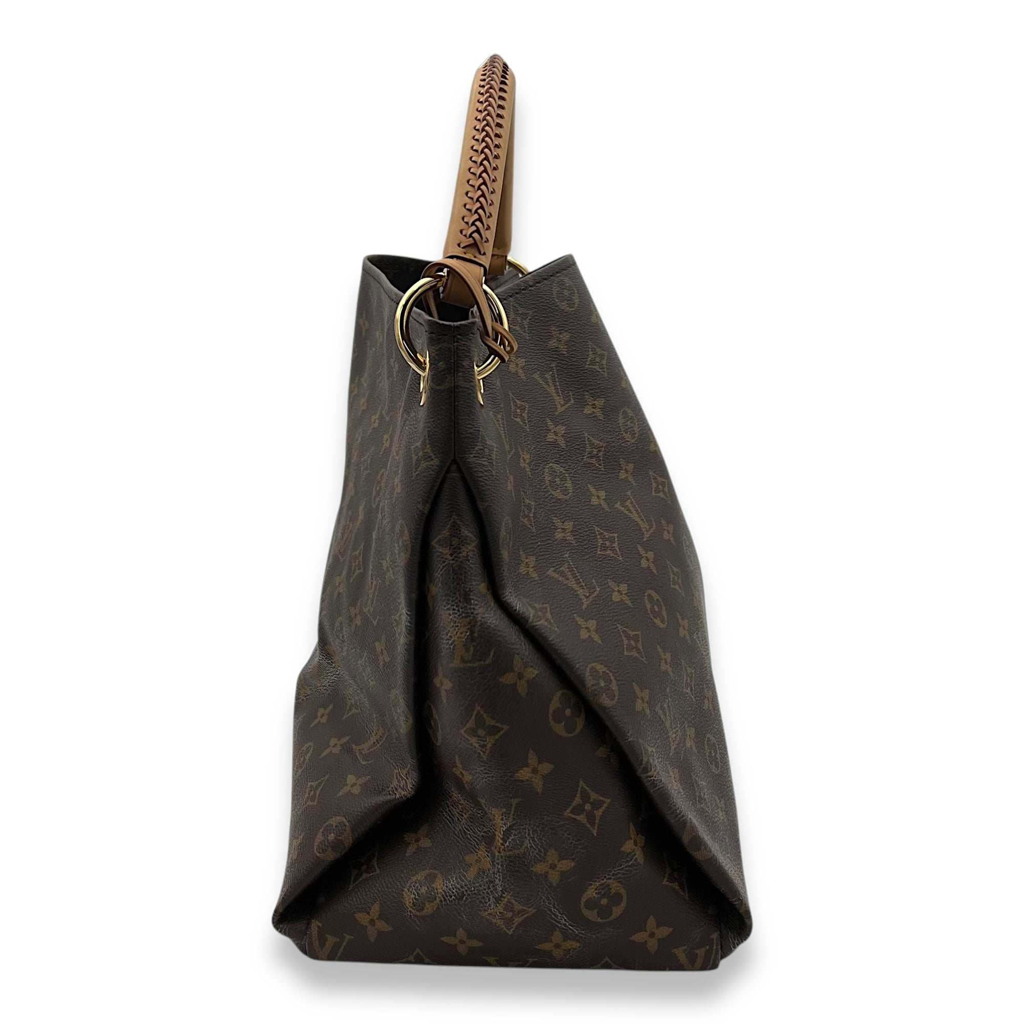 Artsy Top Handle Bag Brown in Monogram Coated Canvas, Gold hardware