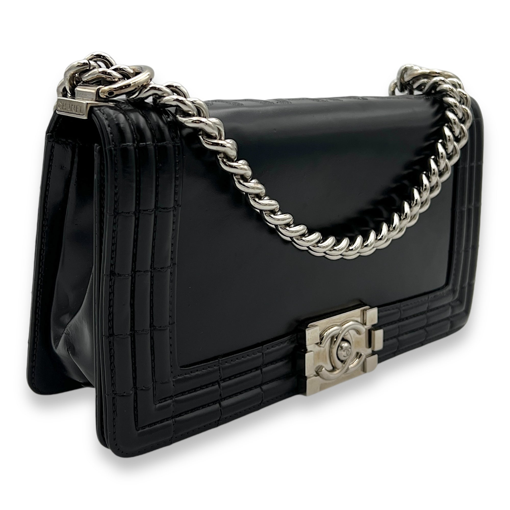 Boy Shoulder Bag Black in Calfskin, Silver hardware