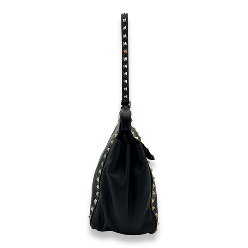 Rockstud Shoulder Bag Black in Calfskin, Gold hardware