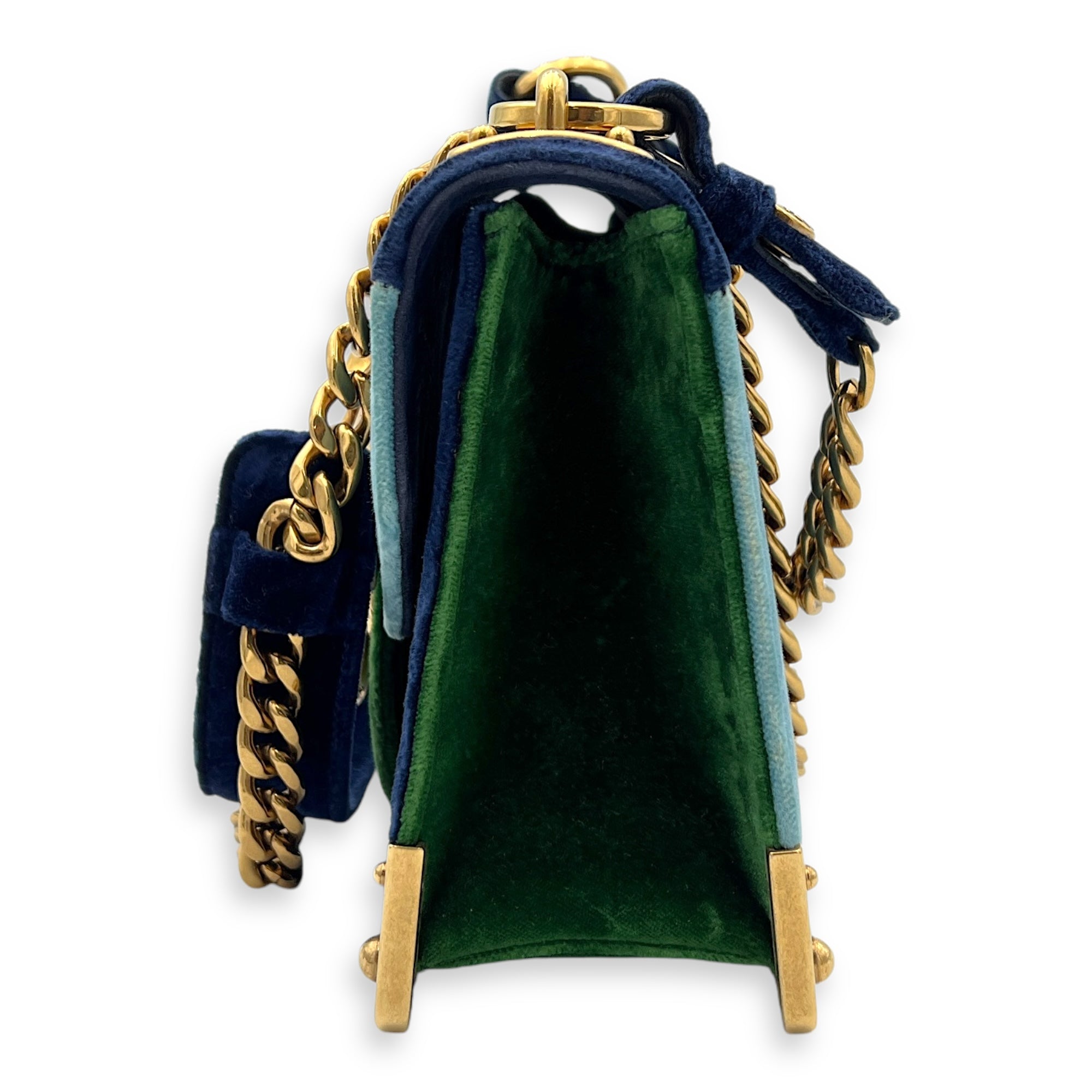 Prada Velluto Lions Shoulder Bag Blue in Velvet, Gold hardware_3