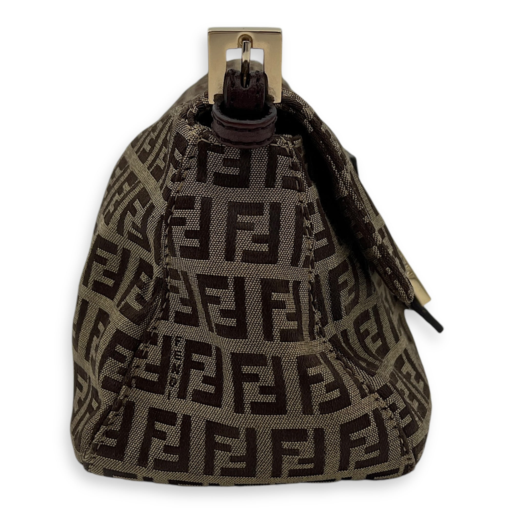 Fendi Baguette Crossbody Bag Brown in Jacquard, Gold hardware_3