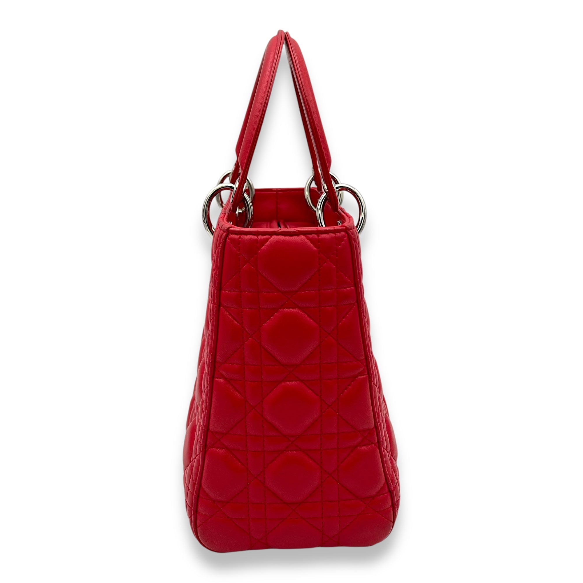 Christian Dior Lady Dior Medium Red Top Handle Bag in Calfskin, Silver hardware_3