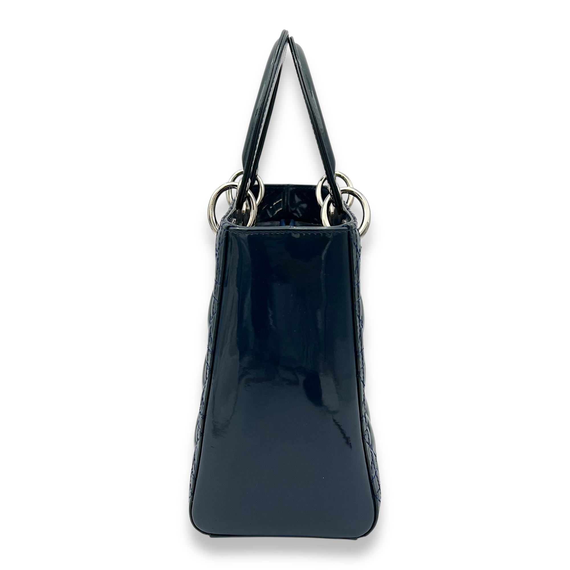 Christian Dior Lady Dior Medium Blue Top Handle Bag in Patent Leather, Silver hardware_3