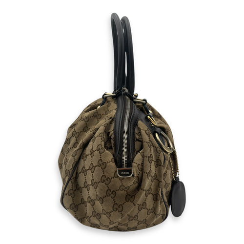 Gucci Sukey Top Handle Bag Brown in Canvas, Gold hardware_3