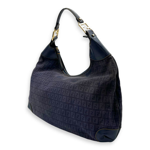 Fendi FF Zucca Shoulder Bag Blue in Jacquard, Gold hardware_3