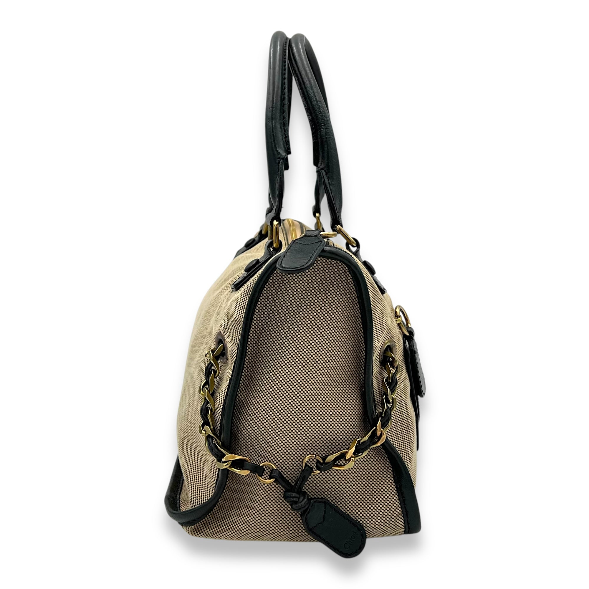 Chloé Haley Top Handle Bag Brown in Canvas, Gold hardware_3