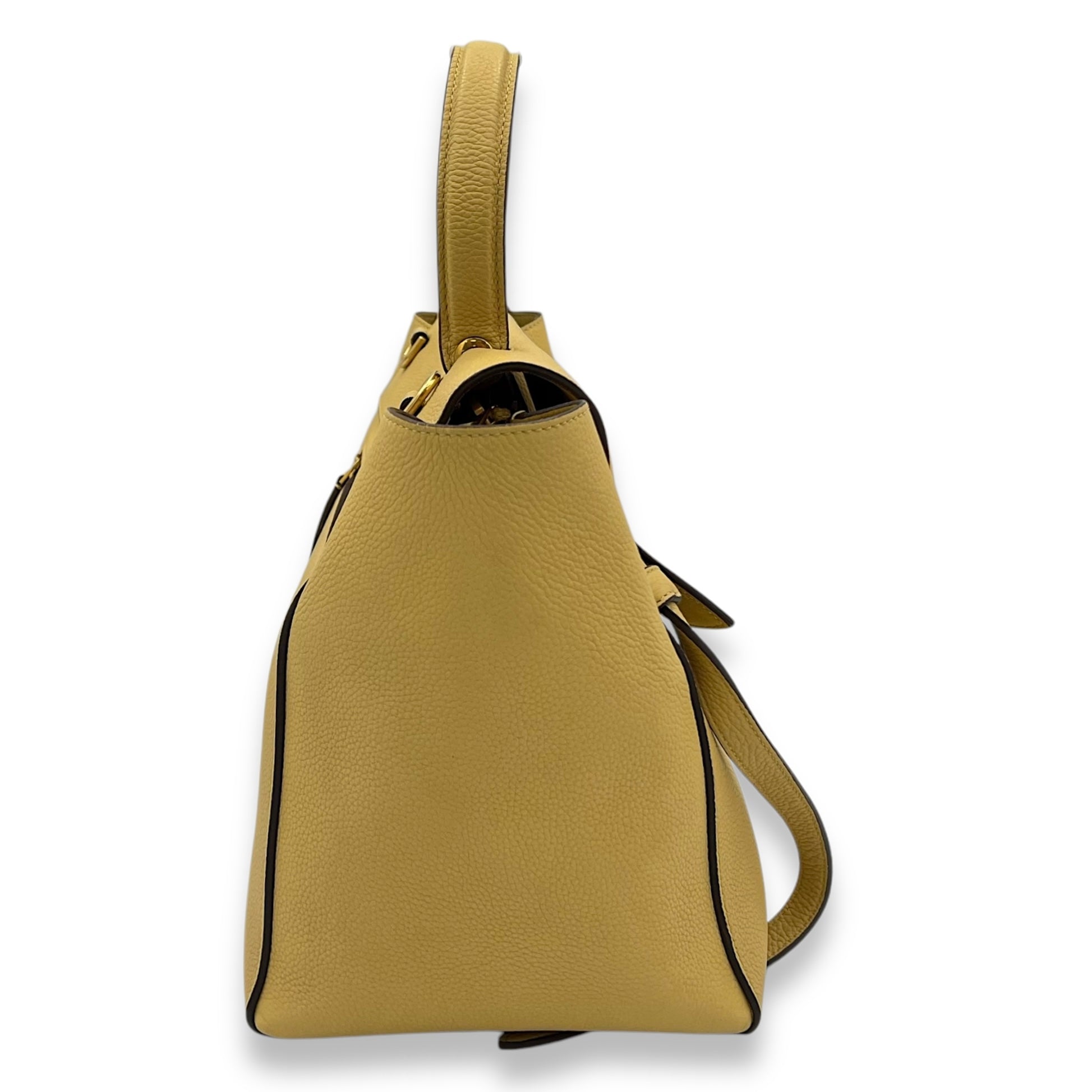 Celine Belt Mini Yellow Top Handle Bag in Calfskin, Gold hardware_3