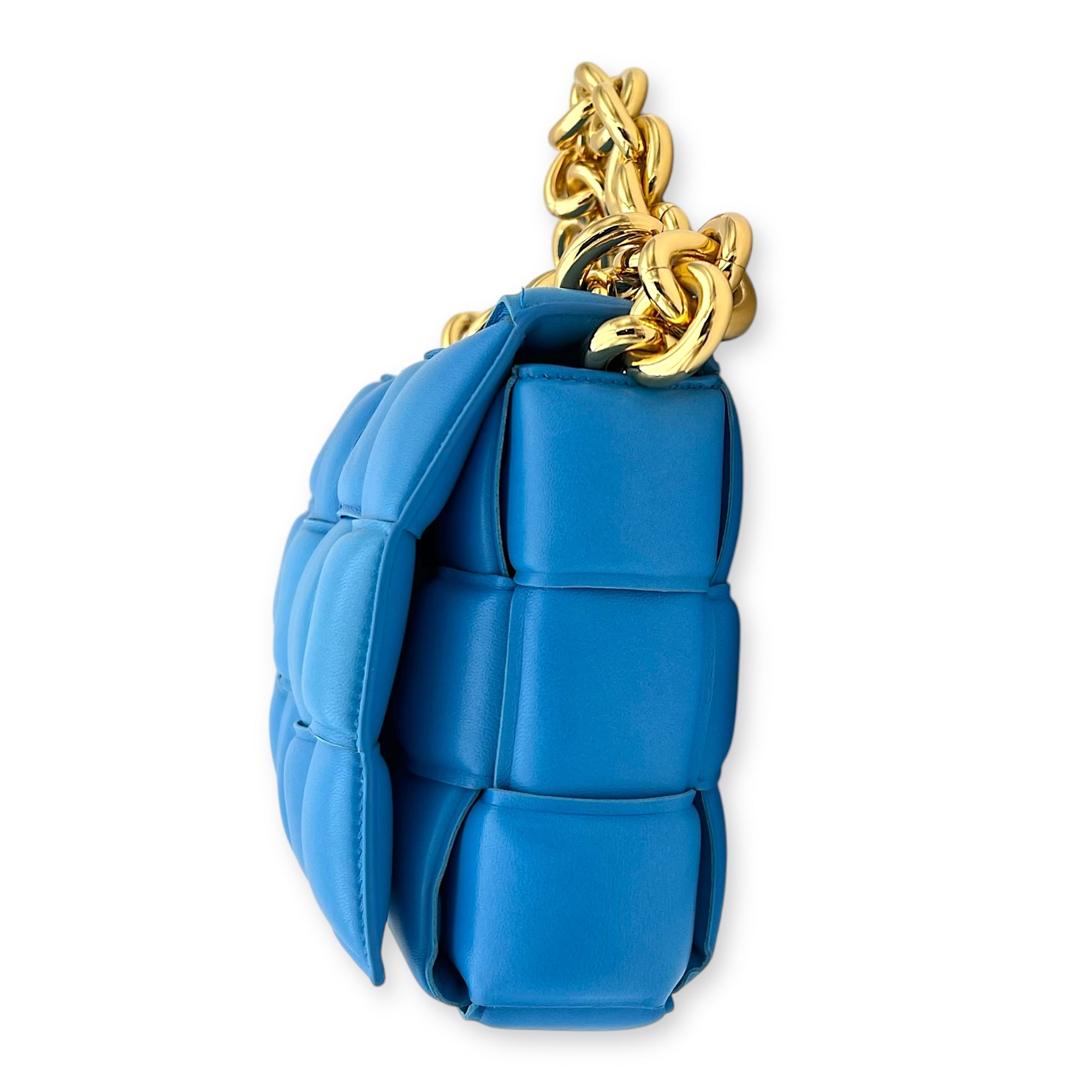 Bottega Veneta Cassette Crossbody Bag Blue in Lambskin, Gold hardware_3