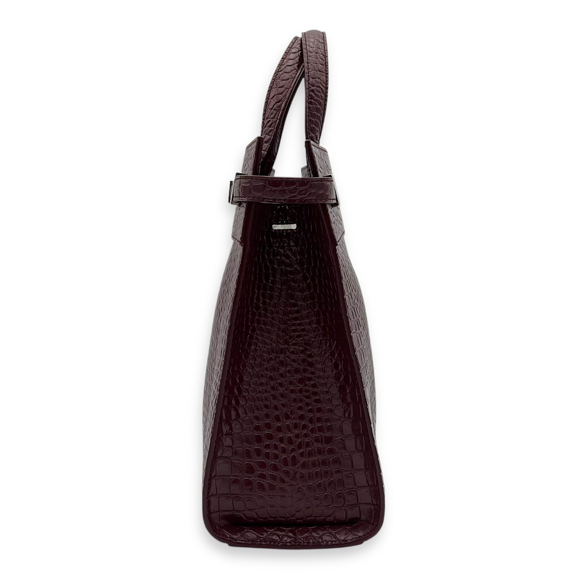 Saint Laurent Manhattan Top Handle Bag Red in Crocodile Embossed Calfskin, Silver hardware_3