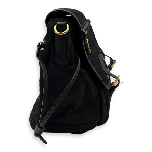 Prada Logo Messenger Black in Nylon, Gold hardware_3