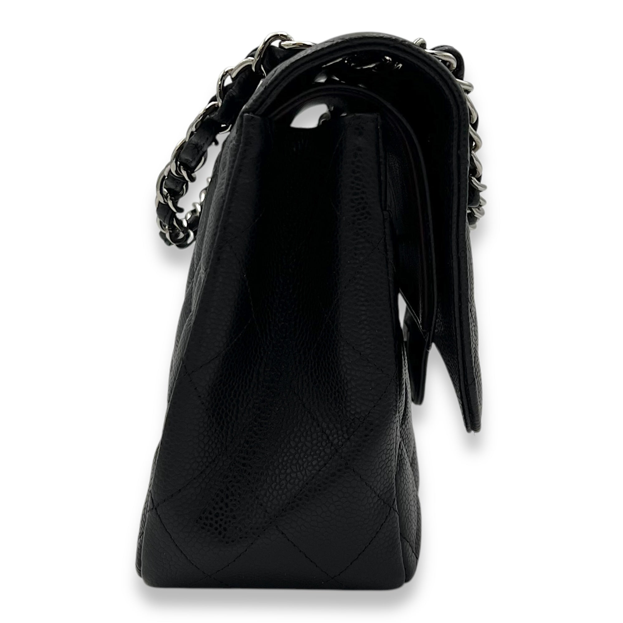 Chanel Classic Shoulder Bag Jumbo Black in Caviar Leather, Silver hardware_3