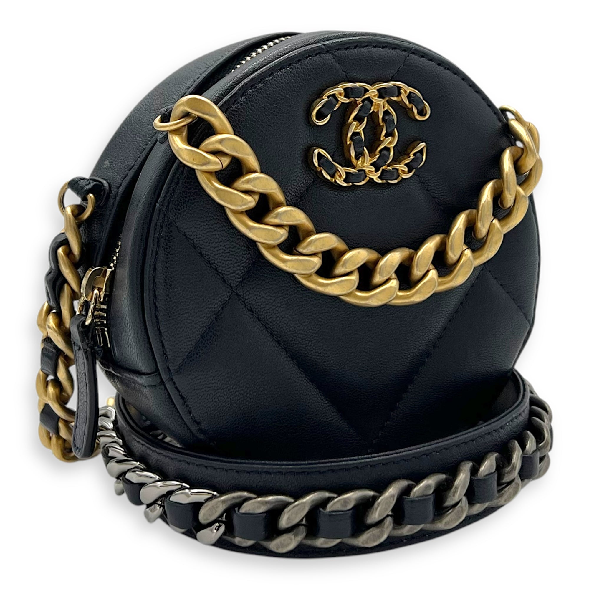 Chanel Round CC Crossbody Bag Blue in Calfskin, Mixed hardware_3