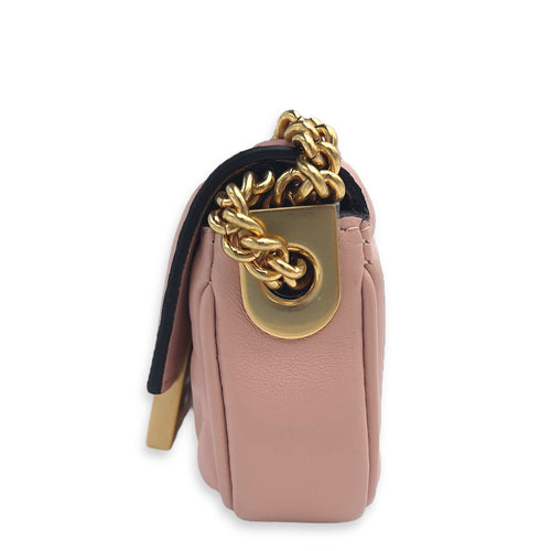 Fendi Baguette Nano Pink Wallet On Chain in Calfskin, Gold hardware_3