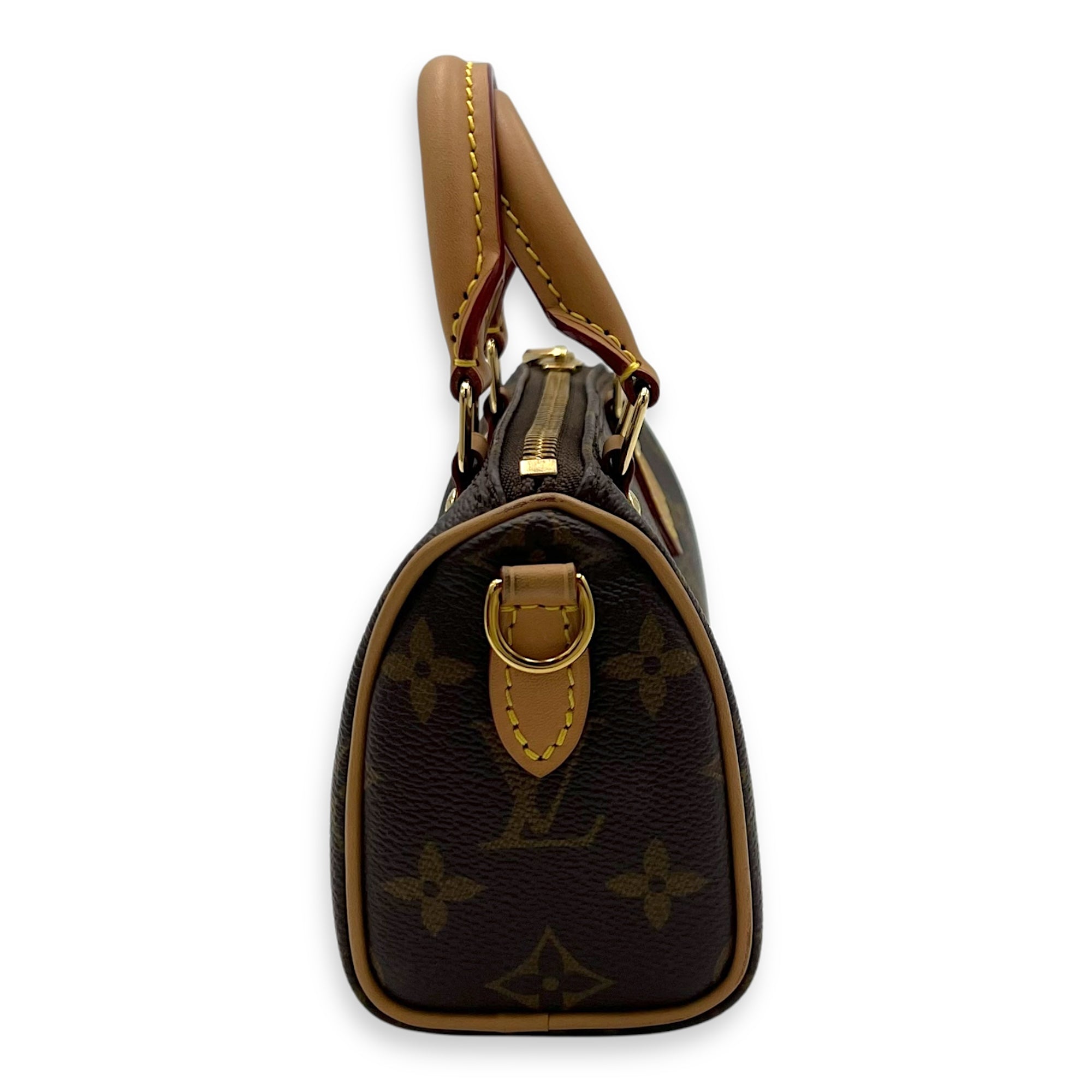 Louis Vuitton Speedy Top Handle Bag Nano Brown in Monogram Coated Canvas, Gold hardware_3