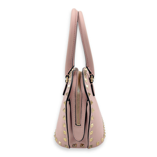 Valentino Rockstud Top Handle Bag Pink in Calfskin, Gold hardware_5