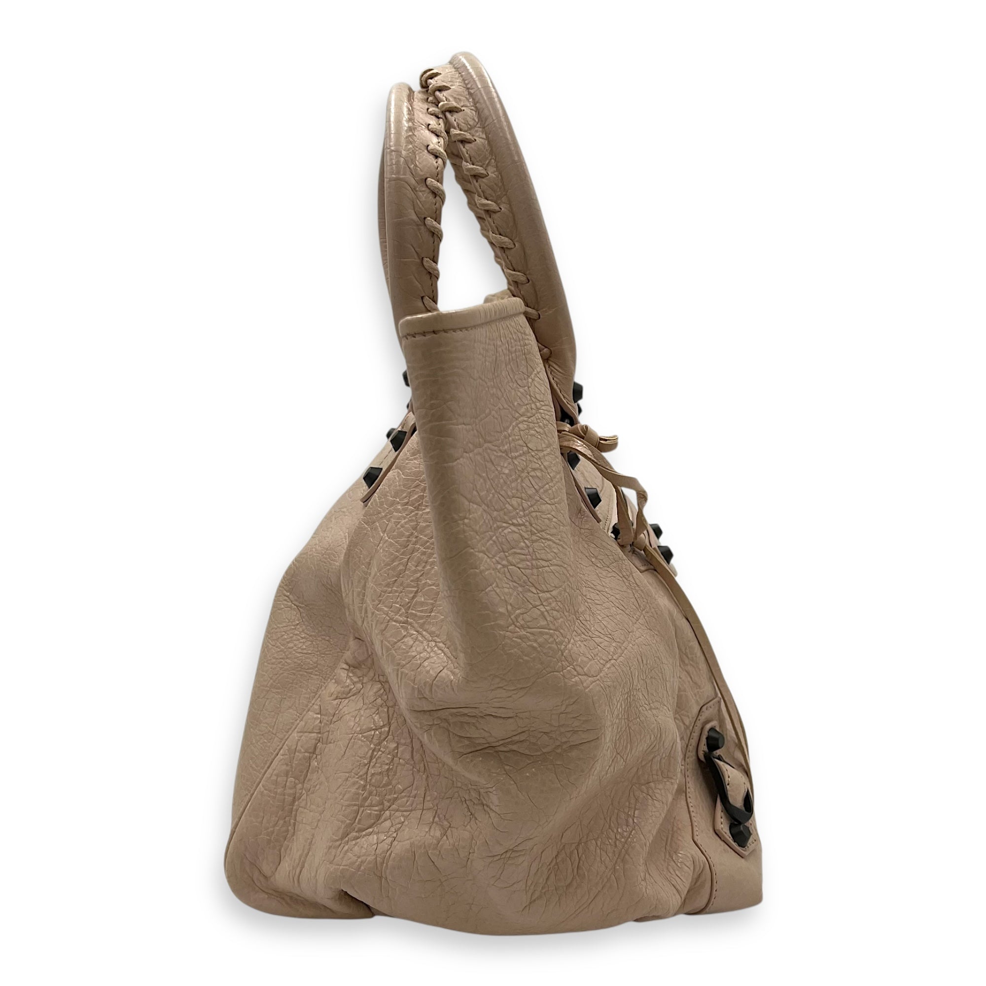 Balenciaga Sunday Beige Top Handle Bag in Goat Leather, Ruthenium-finish Brass hardware_3