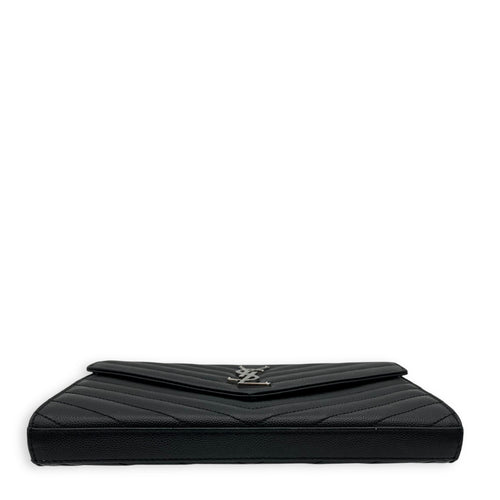 Saint Laurent Cassandre Wallet On Chain Black in Caviar Leather, Silver hardware_5