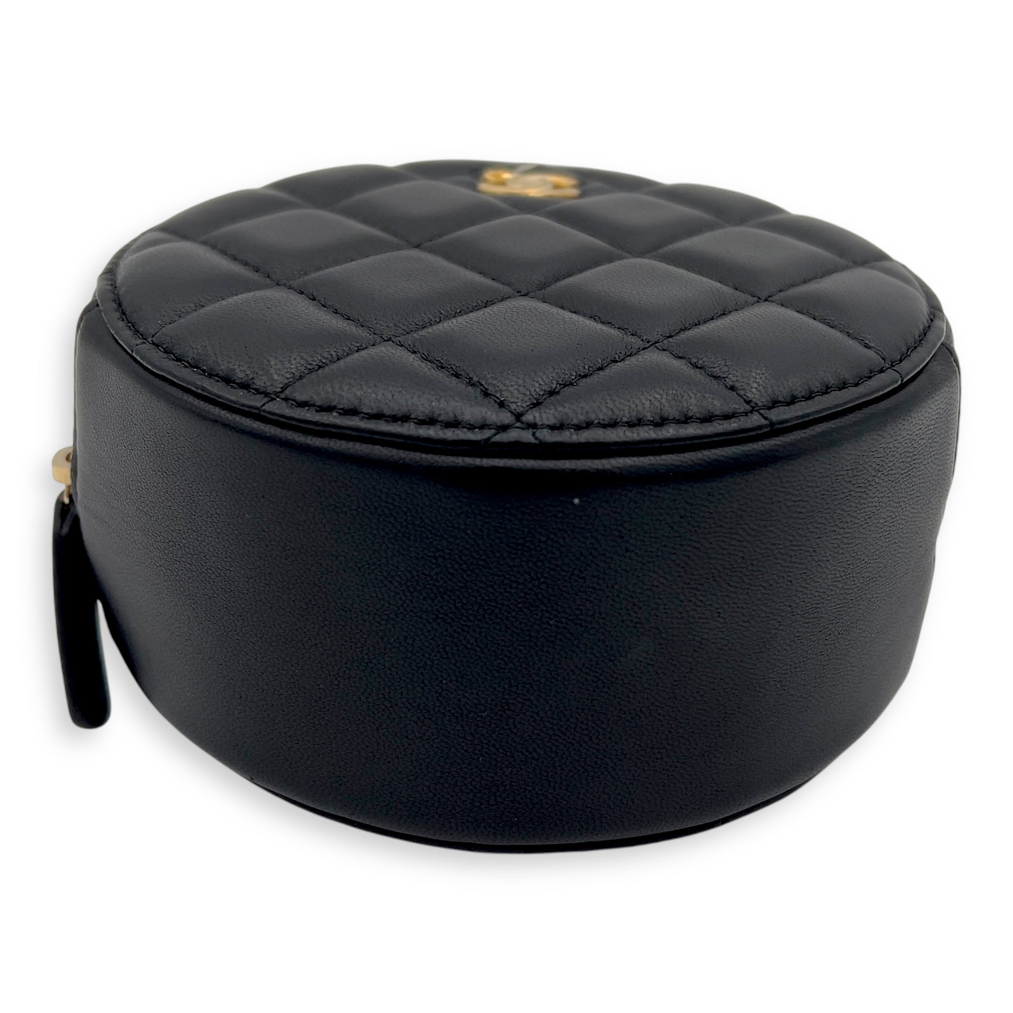 Chanel Round CC Crossbody Bag Black in Lambskin, Brushed Gold hardware_5