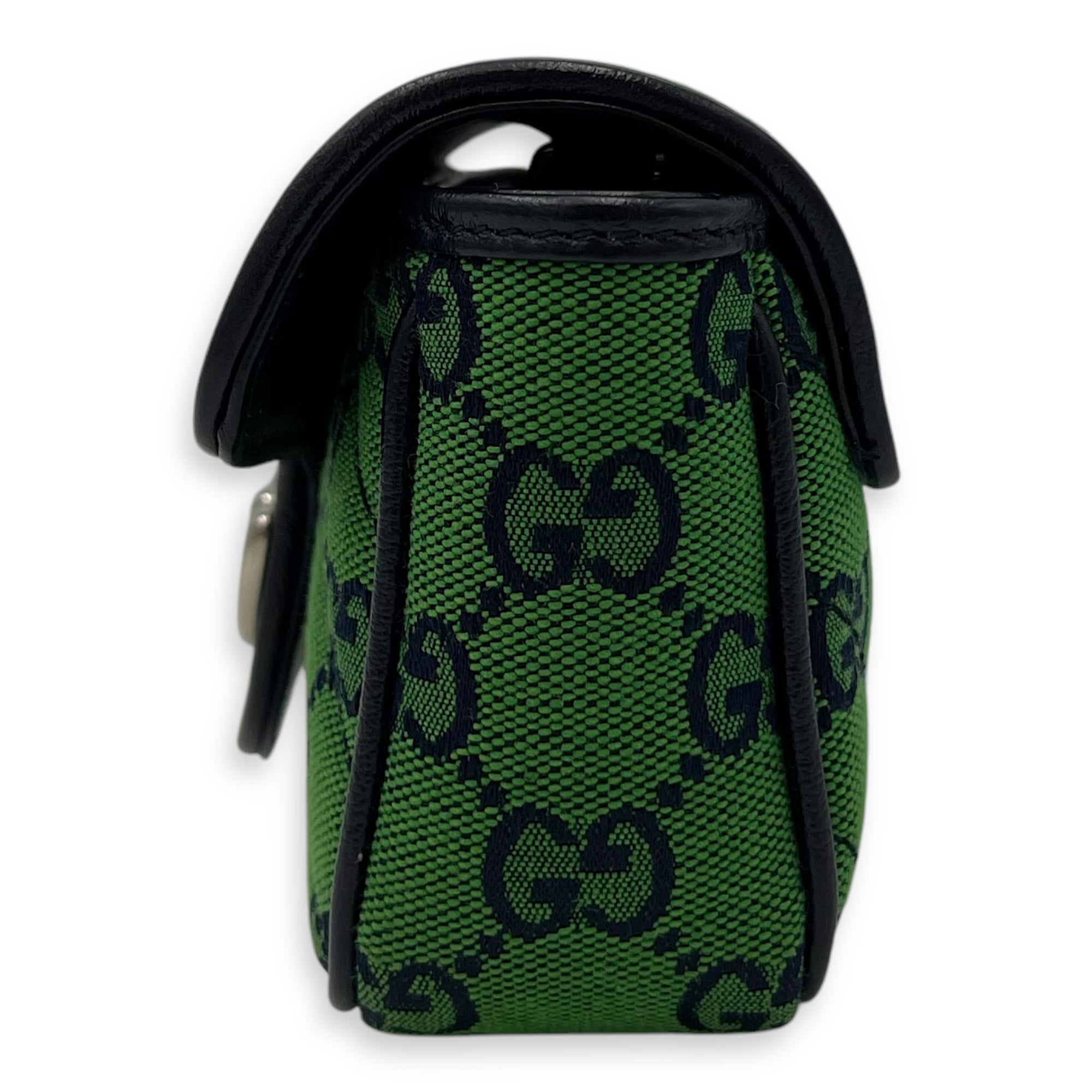 Gucci GG Marmont Super Mini Green Crossbody Bag in Canvas, Silver hardware_3