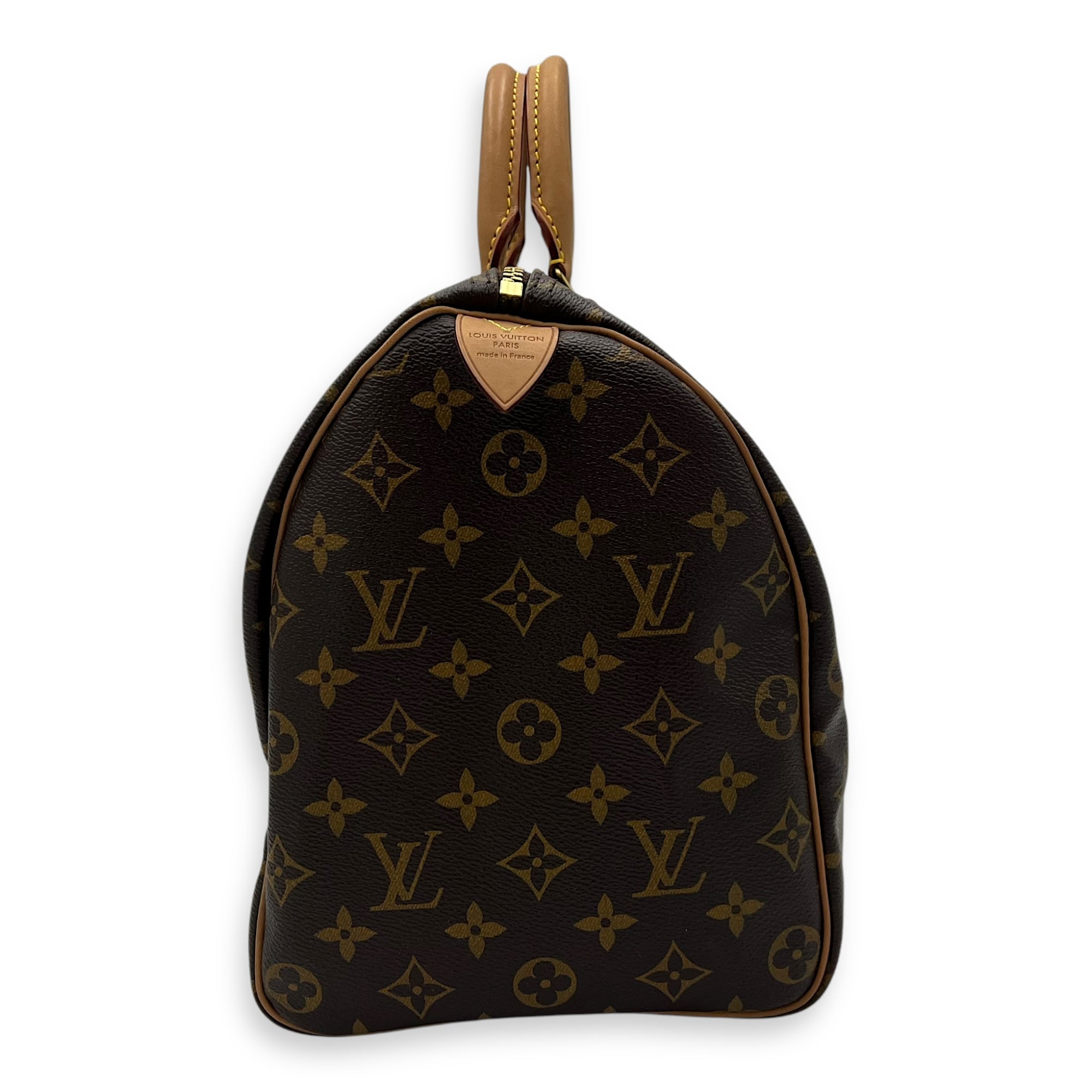 Louis Vuitton Speedy 35 Brown Top Handle Bag in Monogram Coated Canvas, Gold hardware_3