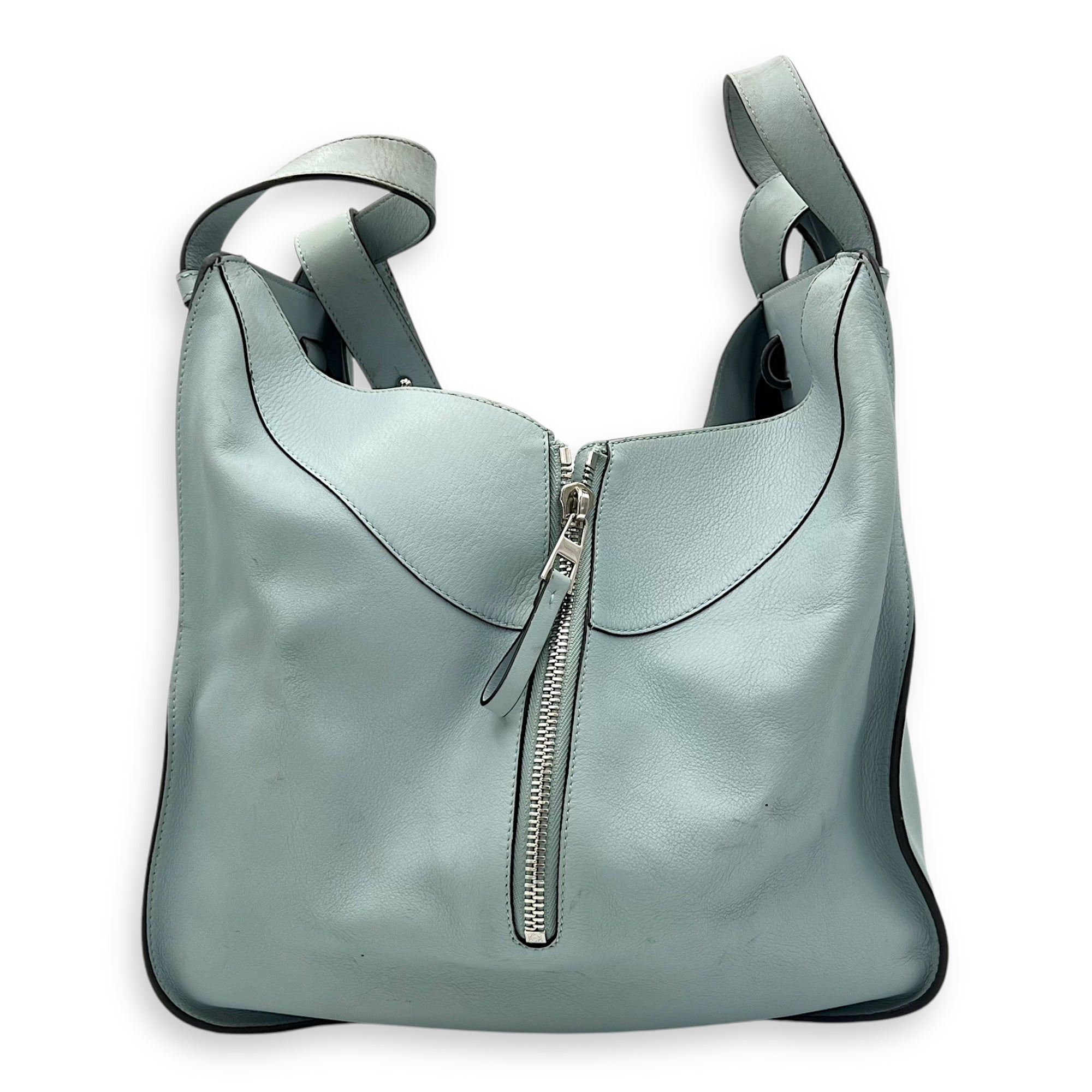 Loewe Hammock Medium Blue Top Handle Bag in Calfskin, Silver hardware_3