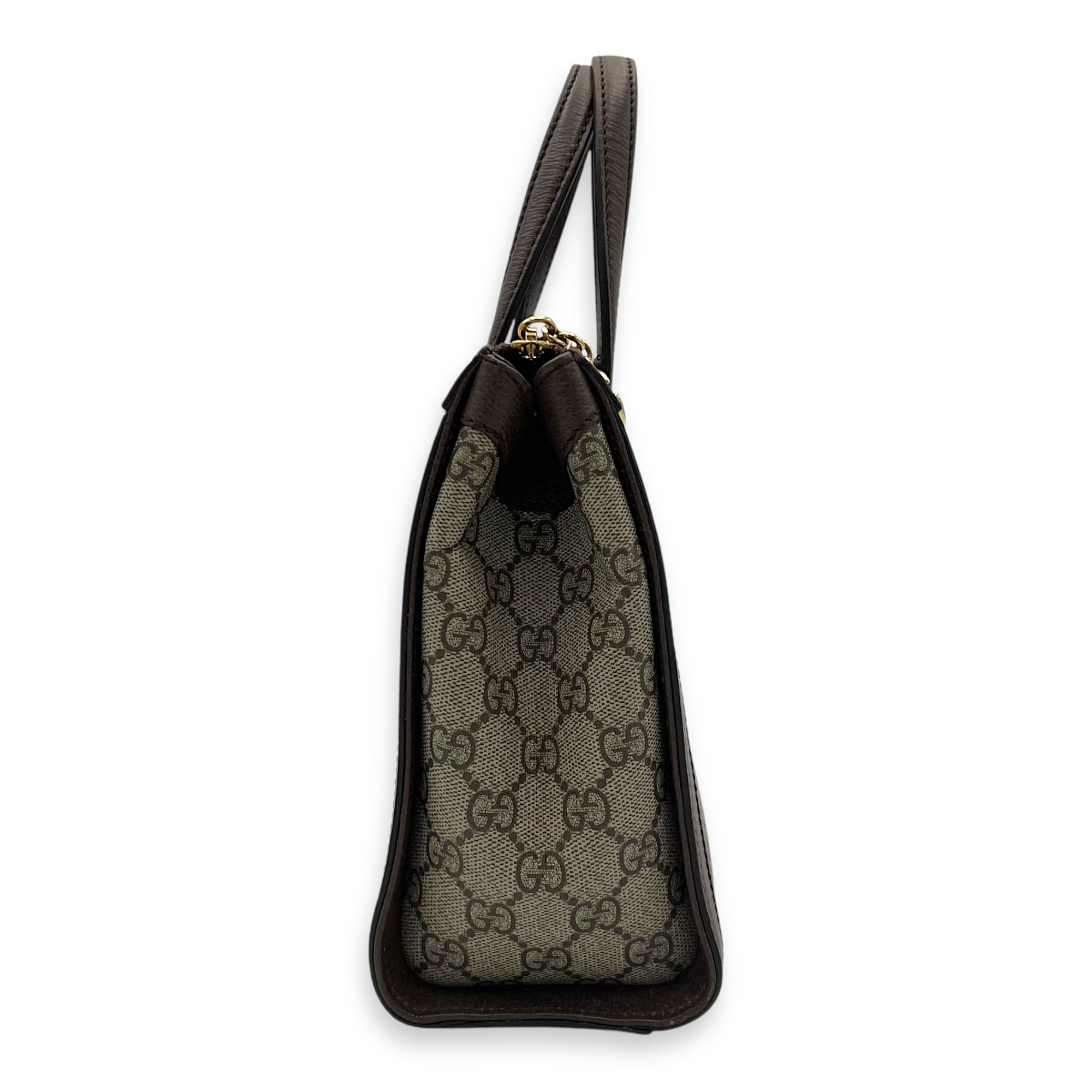 Gucci Ophidia Top Handle Bag Brown in Coated Canvas, Silver hardware_3