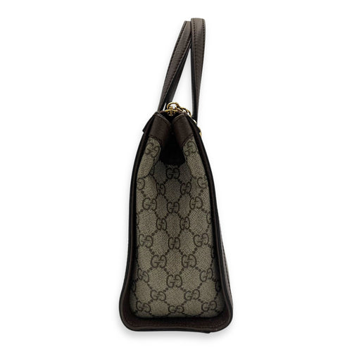 Gucci Ophidia Top Handle Bag Brown in Coated Canvas, Silver hardware_3