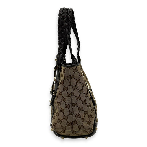 Gucci Pelham Brown Shoulder Bag in Canvas, Gold hardware_3