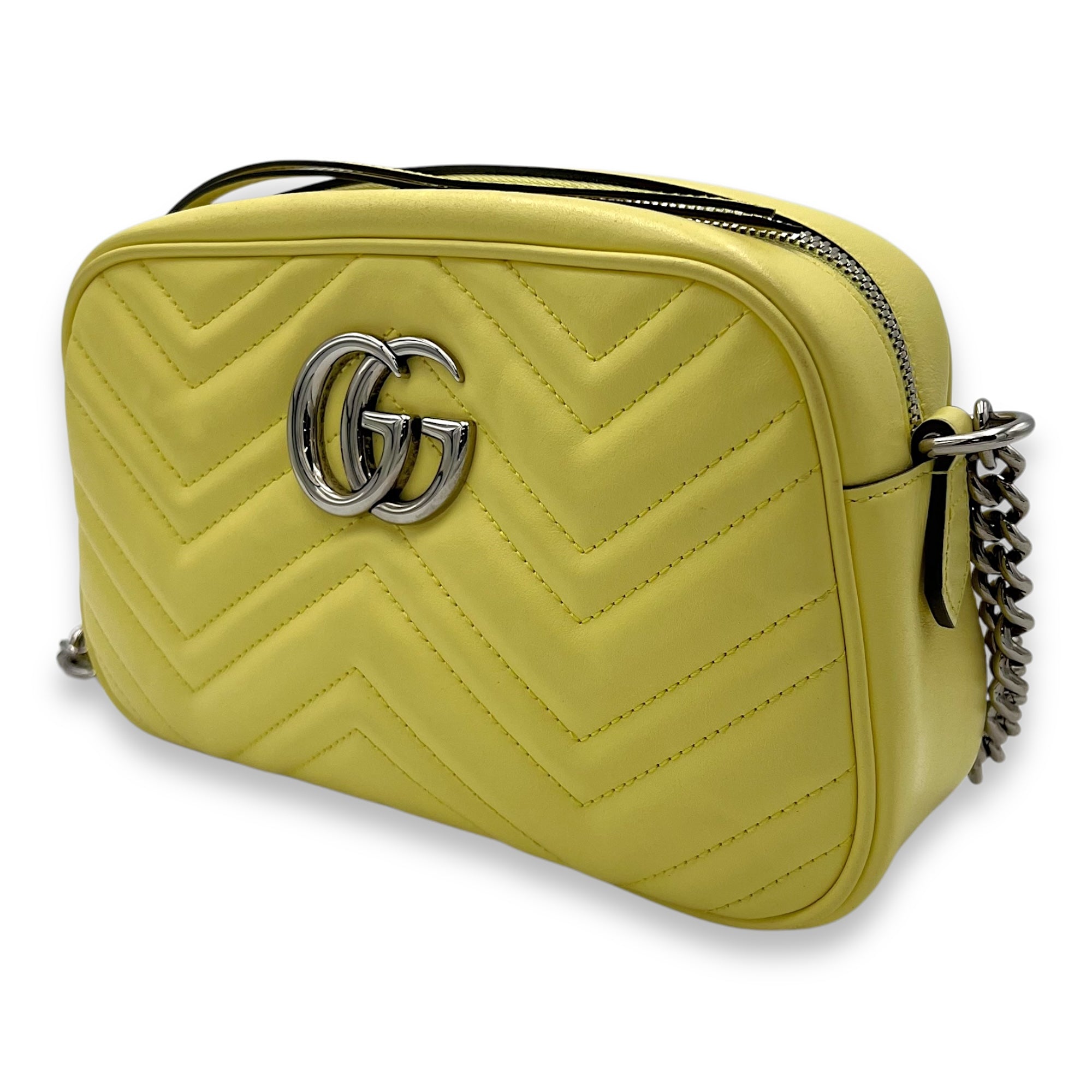 Gucci GG Marmont Crossbody Bag Medium Yellow in Calfskin, Silver hardware_3