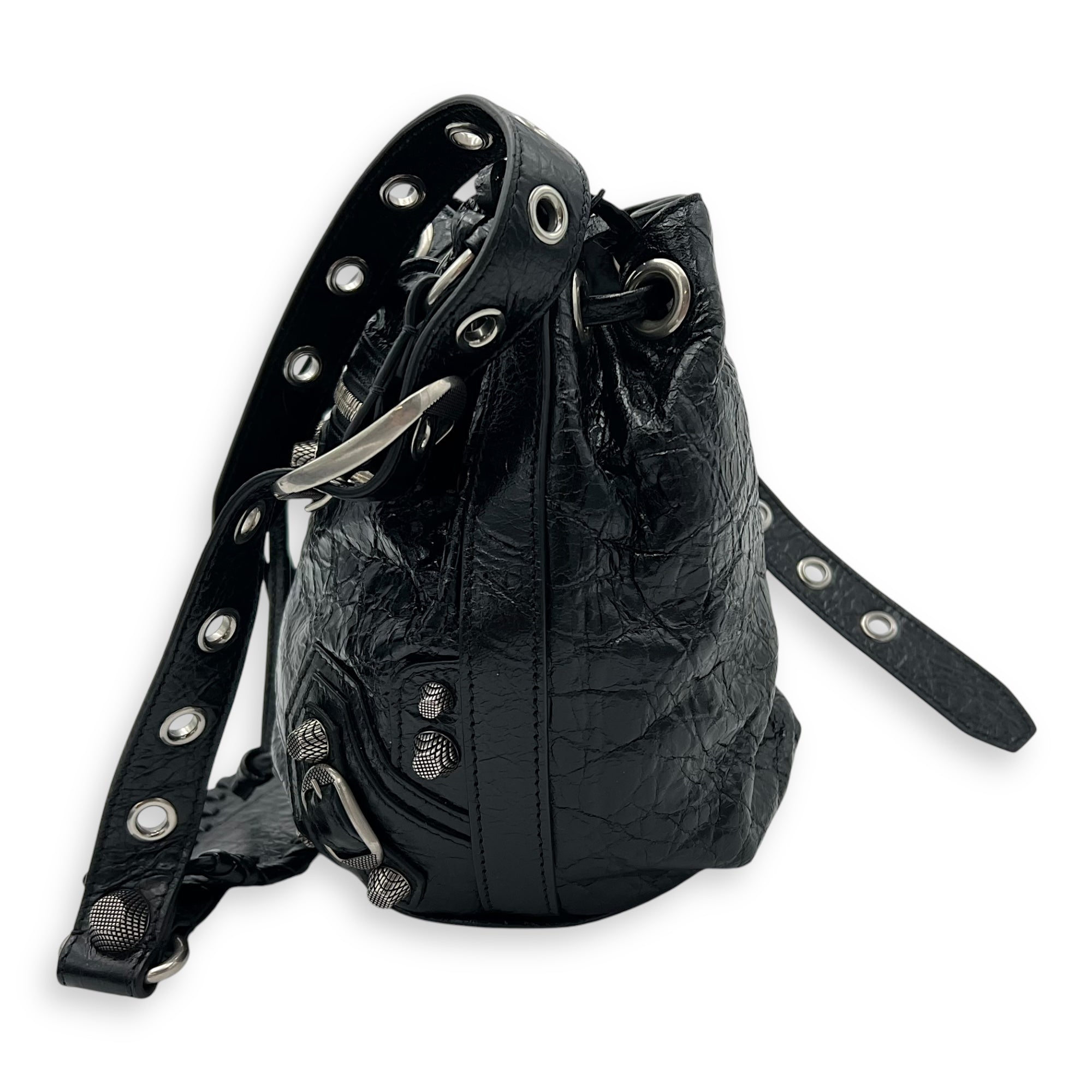 Balenciaga Le Cagole Bucket Bag Black in Lambskin, Silver hardware_3