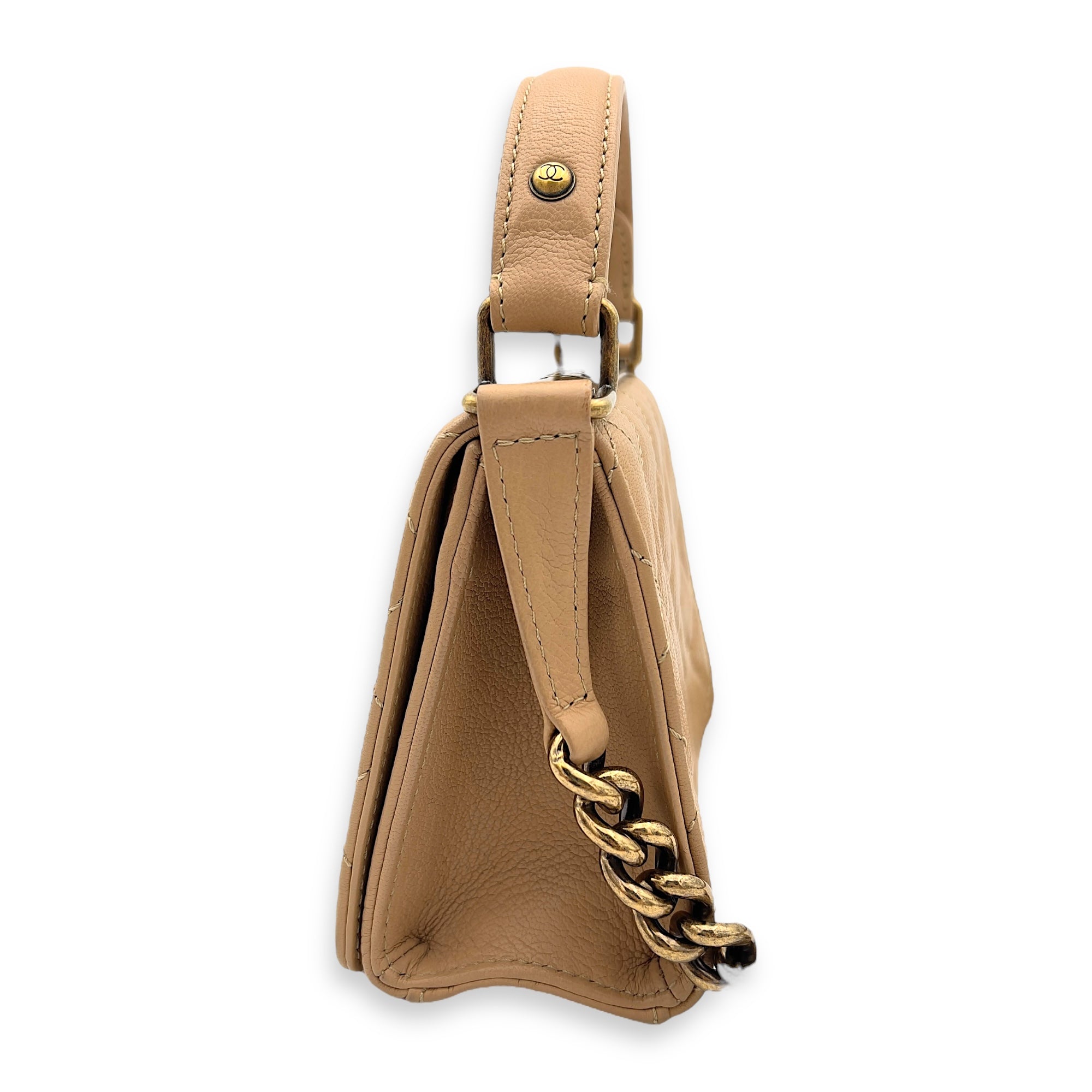 Chanel Rita Top Handle Bag Brown in Calfskin, Gold hardware_3