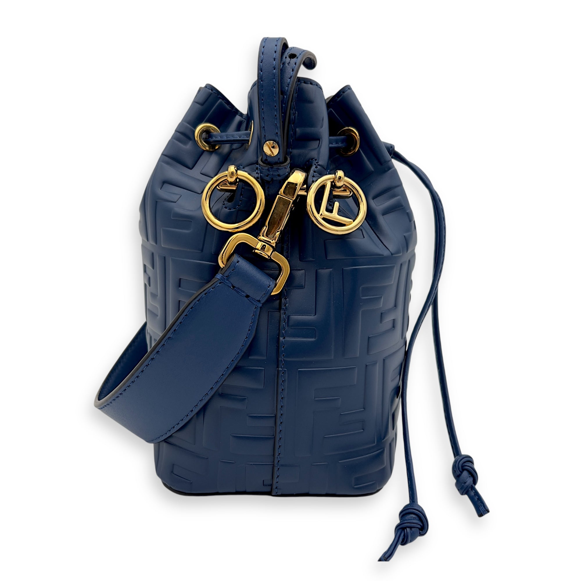 Fendi Mon Tresor Mini Blue Bucket Bag in Calfskin, Gold hardware_7