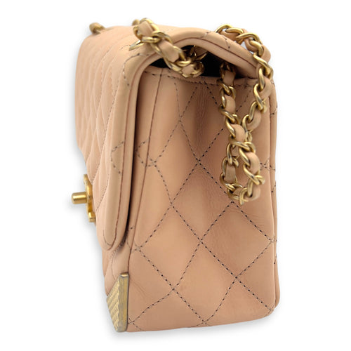 Chanel Mini Rectangle Shoulder Bag Beige in Lambskin, Gold hardware_3