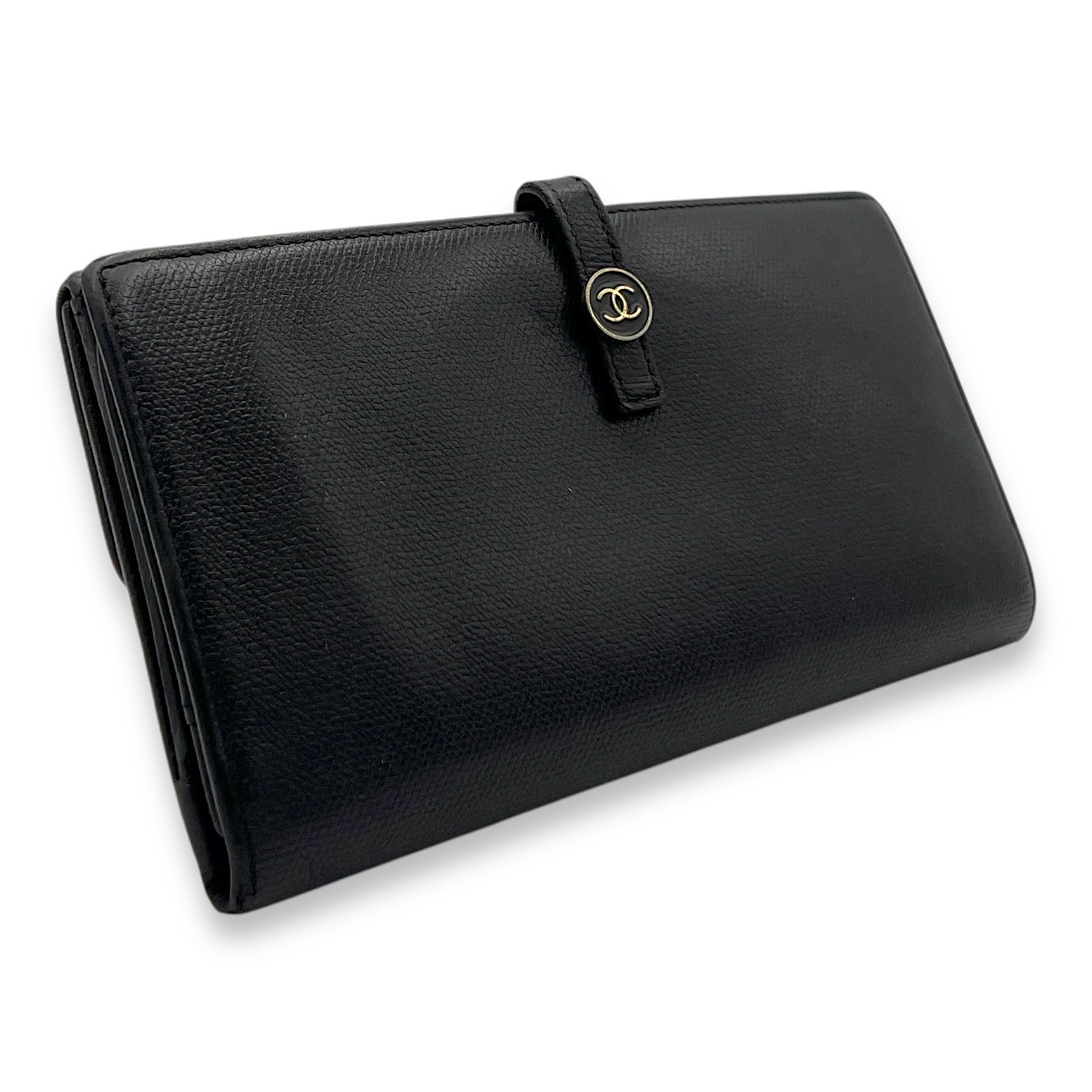 Chanel Vintage CC Long Black Wallet in Calfskin, Silver hardware_3