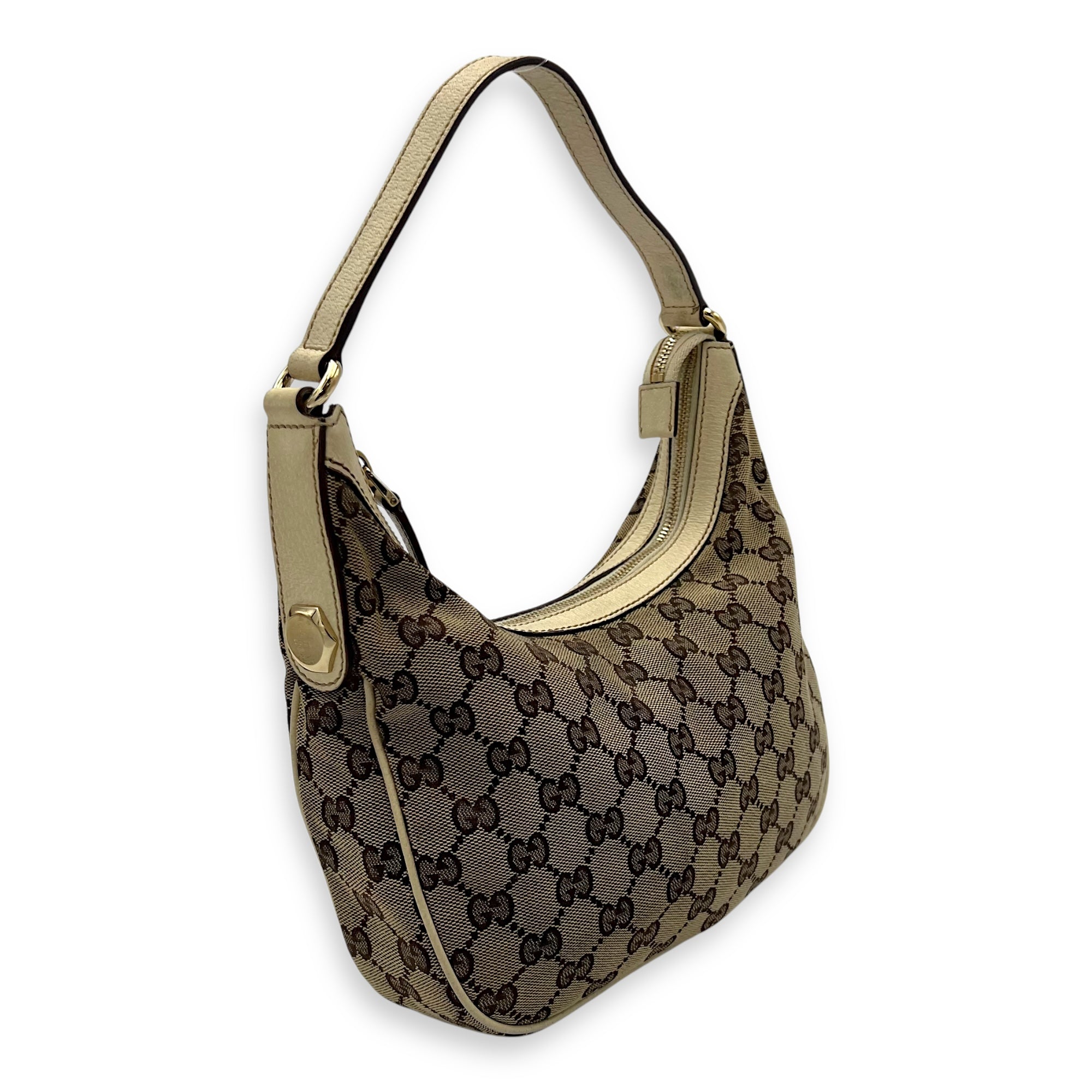 Gucci GG Shoulder Bag Brown in Canvas, Gold hardware_3