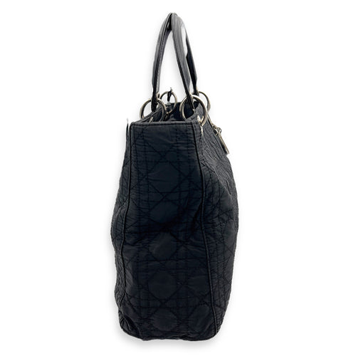 Christian Dior Lady Dior Black Top Handle Bag in Nylon, Silver hardware_5