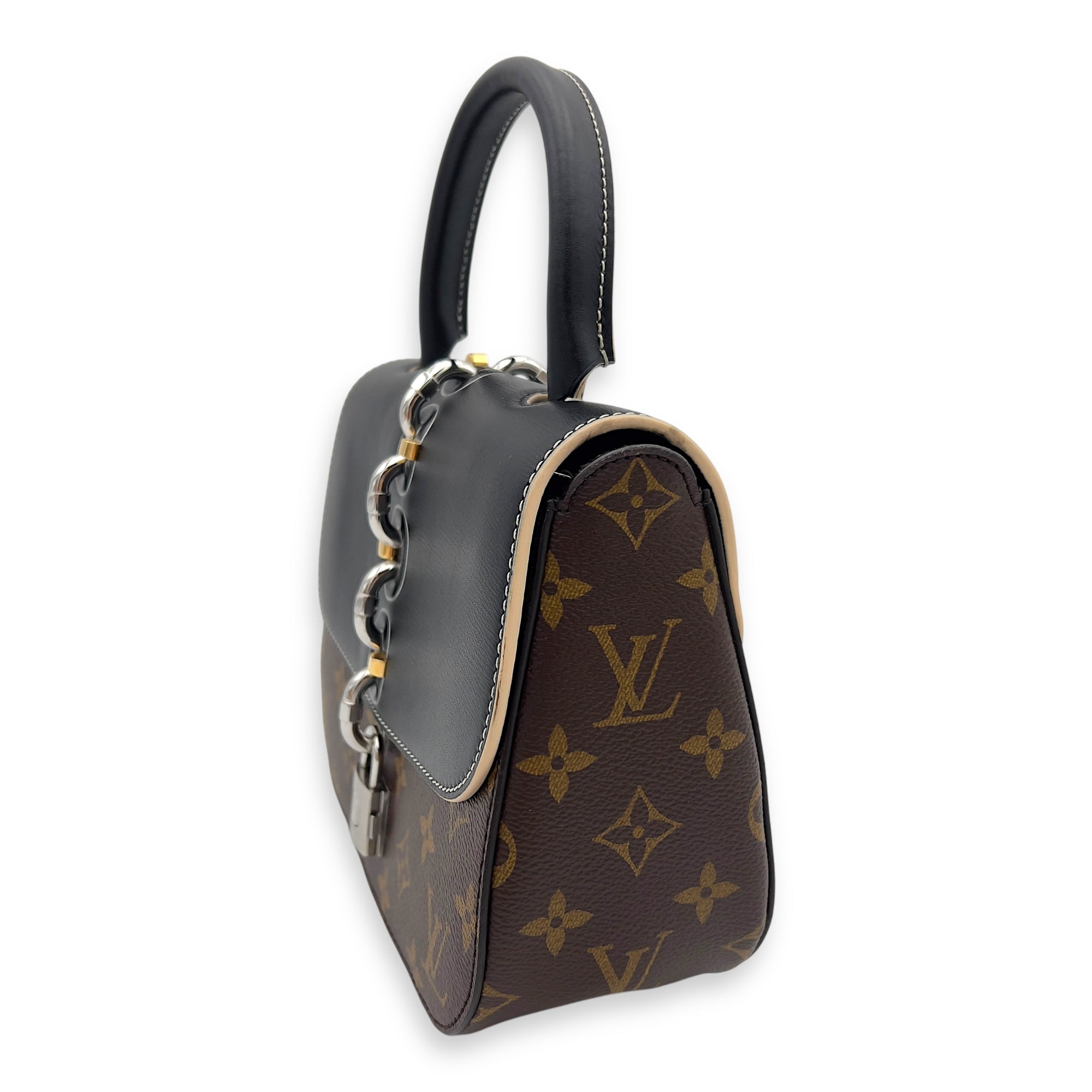 Louis Vuitton Chain It Top Handle Bag Brown in Monogram Coated Canvas, Silver hardware_3