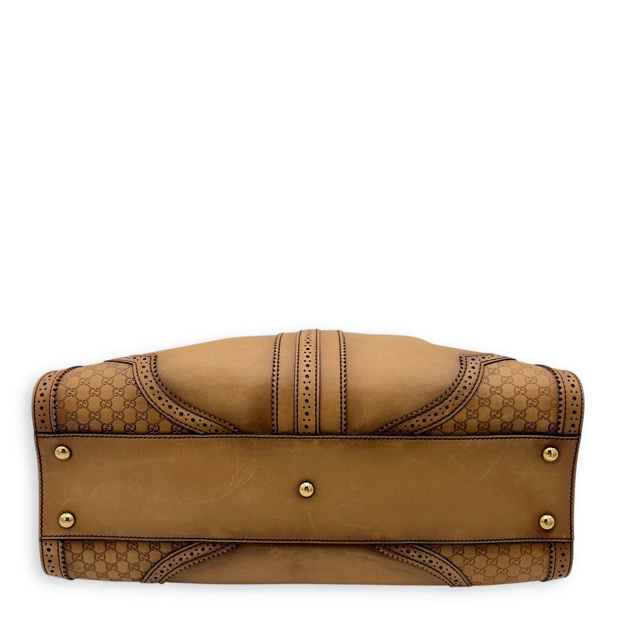 Gucci Duilio Brogue Shoulder Bag Brown in Calfskin, Gold hardware_3