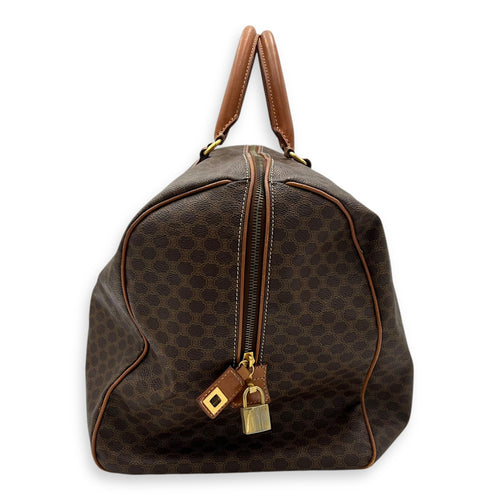 Celine Vintage Macadam Brown Duffle Bag in Coated Canvas, Gold hardware_3